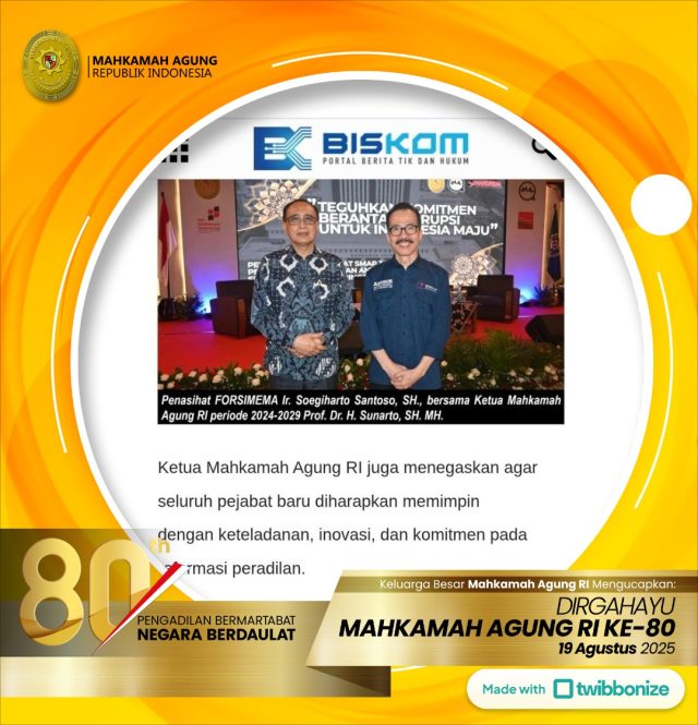 Penasihat FORSIMEMA Ir. Soegiharto Santoso, SH., bersama Ketua MA RI periode 2024-2029 Prof. Dr. H. Sunarto, SH. MH.